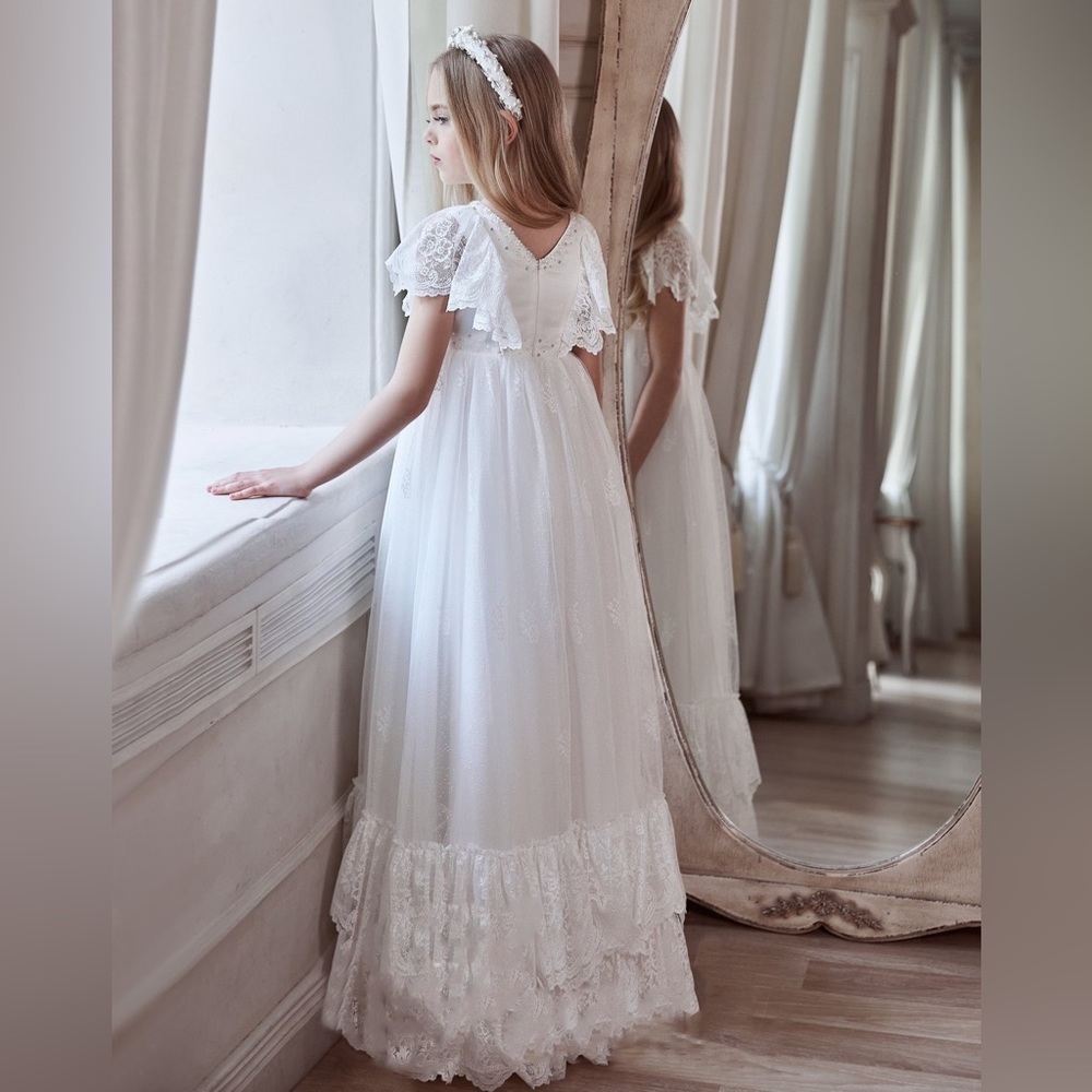 Boho Style Ruffled Sleeves Communion Flower Girl Dress